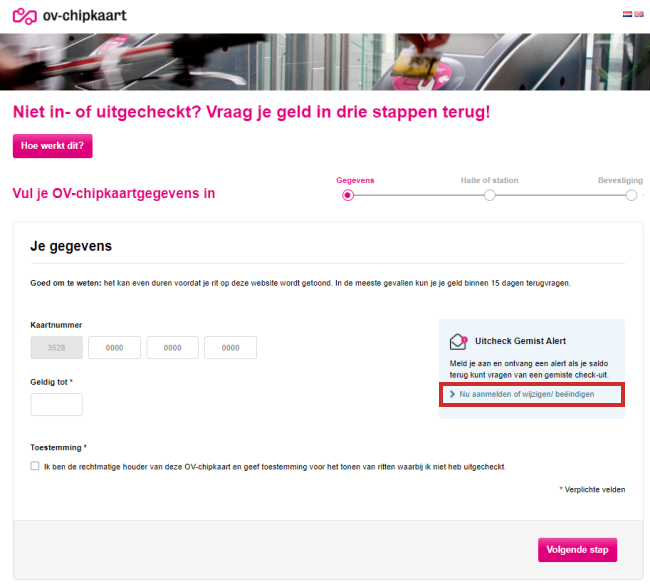 Alert instellen uitgecheckt gemist